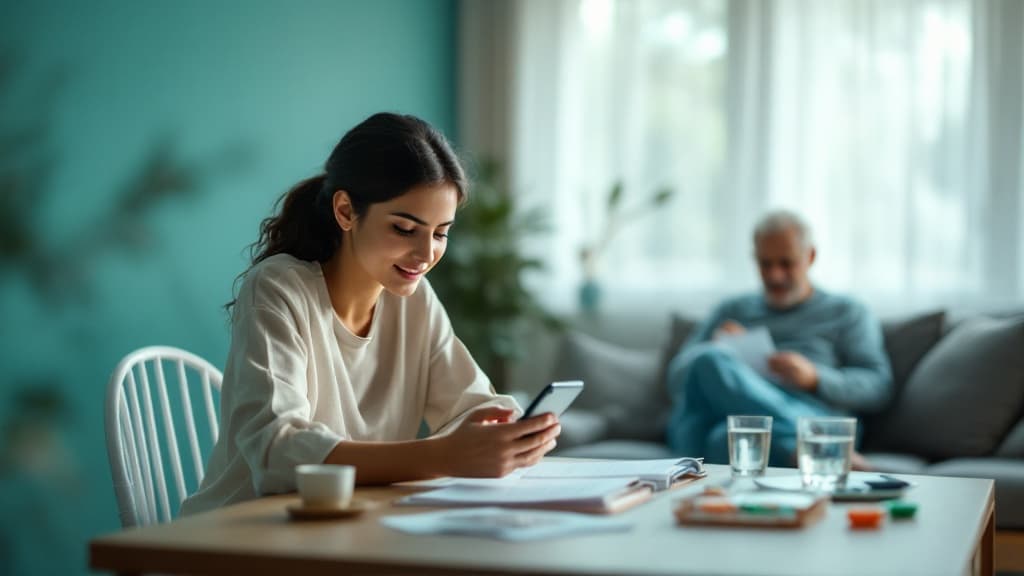 A caregiver managing health records on their phone